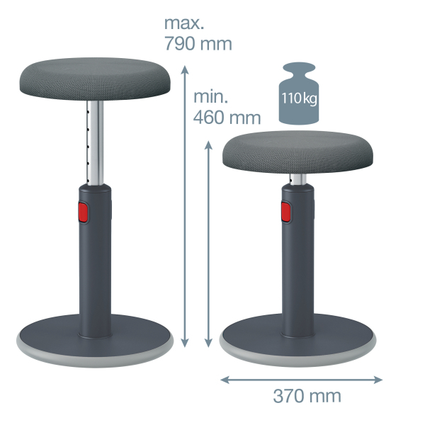 Leitz tabouret assis-debout Ergo Cosy Aktiv, assise gris, partie inférieure du pied antidérapante  ZOOM