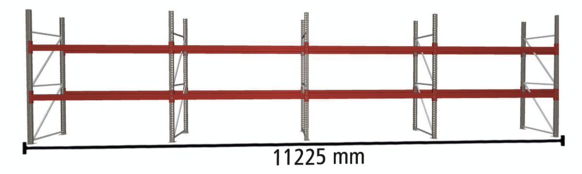 META Rayonnage à palettes MULTIPAL pour 36 palettes, largeur 11225 mm, 3 niveaux de stockage