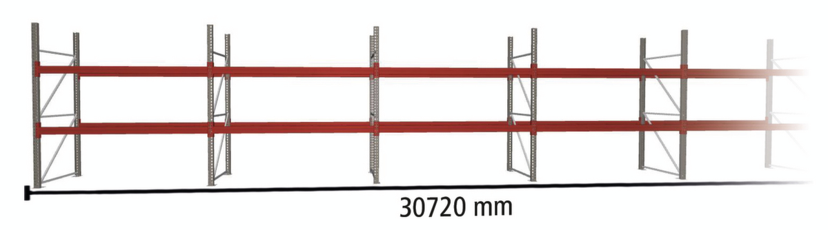 META Rayonnage à palettes MULTIPAL pour 99 palettes, largeur 30720 mm, 3 niveaux de stockage