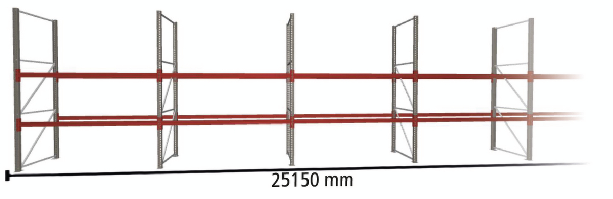 META Rayonnage à palettes MULTIPAL pour 81 palettes, largeur 25150 mm, 3 niveaux de stockage