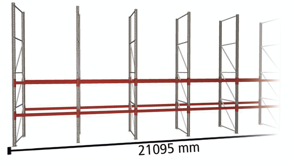 META Rayonnage à palettes MULTIPAL pour 66 palettes, largeur 21095 mm, 3 niveaux de stockage