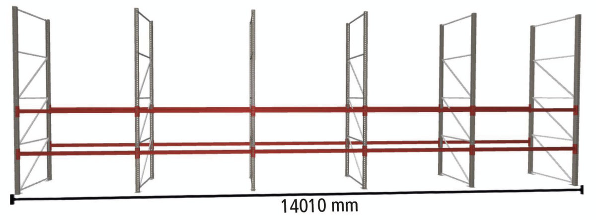 META Rayonnage à palettes MULTIPAL pour 45 palettes, largeur 14010 mm, 3 niveaux de stockage