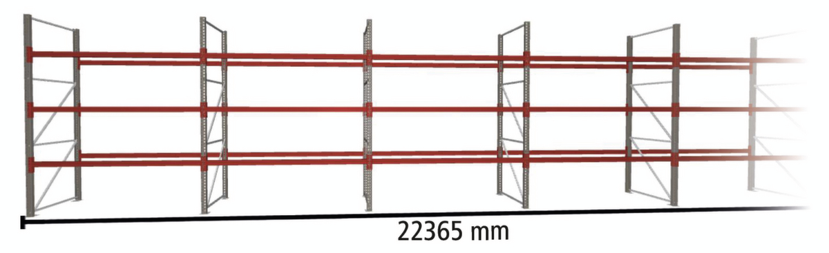 META Rayonnage à palettes MULTIPAL pour 96 palettes, largeur 22365 mm, 4 niveaux de stockage