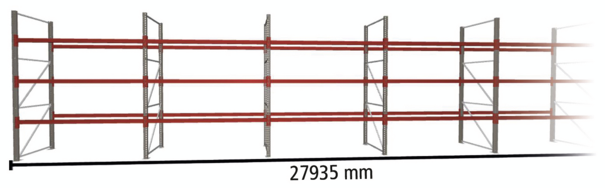 META Rayonnage à palettes MULTIPAL pour 120 palettes, largeur 27935 mm, 4 niveaux de stockage