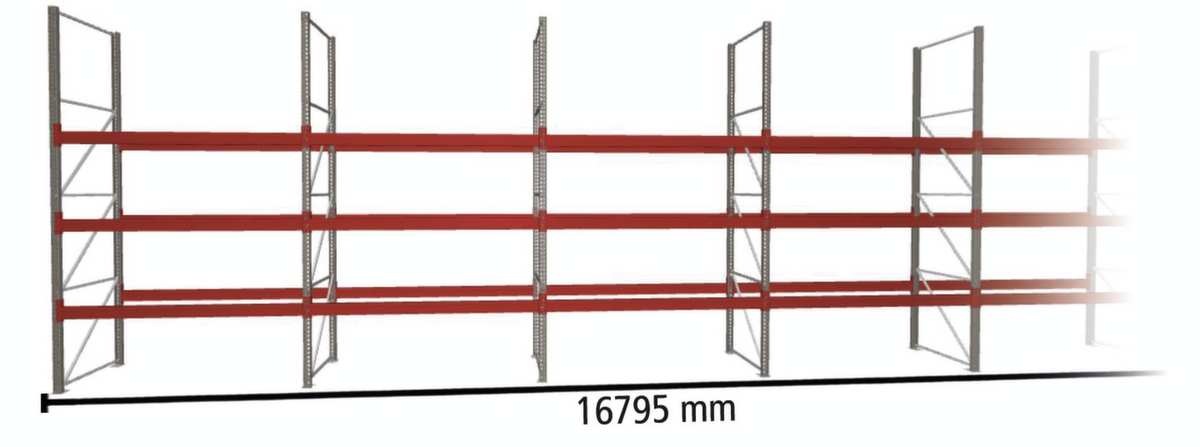 META Rayonnage à palettes MULTIPAL pour 72 palettes, largeur 16795 mm, 4 niveaux de stockage  ZOOM
