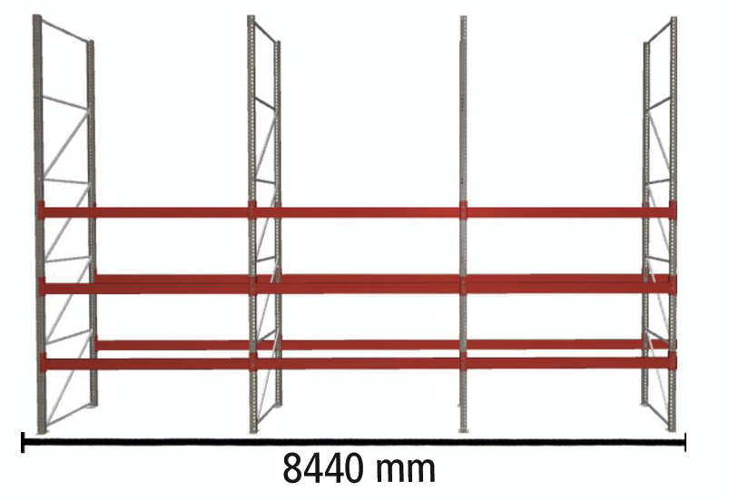 META Rayonnage à palettes MULTIPAL pour 36 palettes, largeur 8440 mm, 4 niveaux de stockage