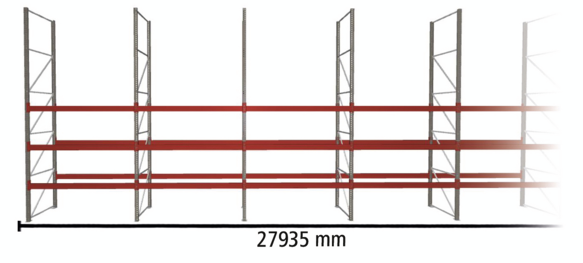 META Rayonnage à palettes MULTIPAL pour 120 palettes, largeur 27935 mm, 4 niveaux de stockage