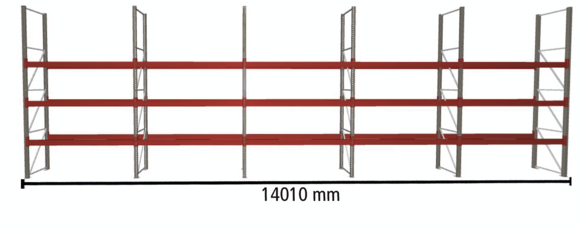 META Rayonnage à palettes MULTIPAL pour 40 palettes, largeur 14010 mm, 4 niveaux de stockage ZOOM