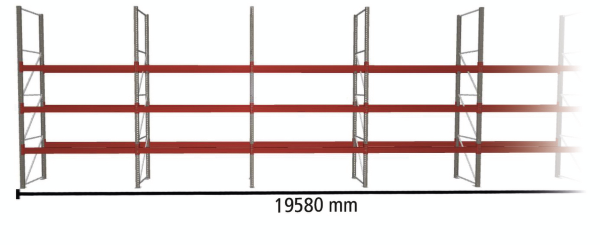 META Rayonnage à palettes MULTIPAL pour 56 palettes, largeur 19580 mm, 4 niveaux de stockage ZOOM