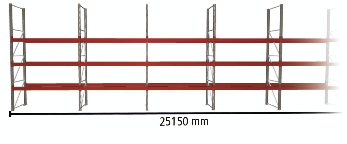 META Rayonnage à palettes MULTIPAL pour 72 palettes, largeur 25150 mm, 4 niveaux de stockage  ZOOM
