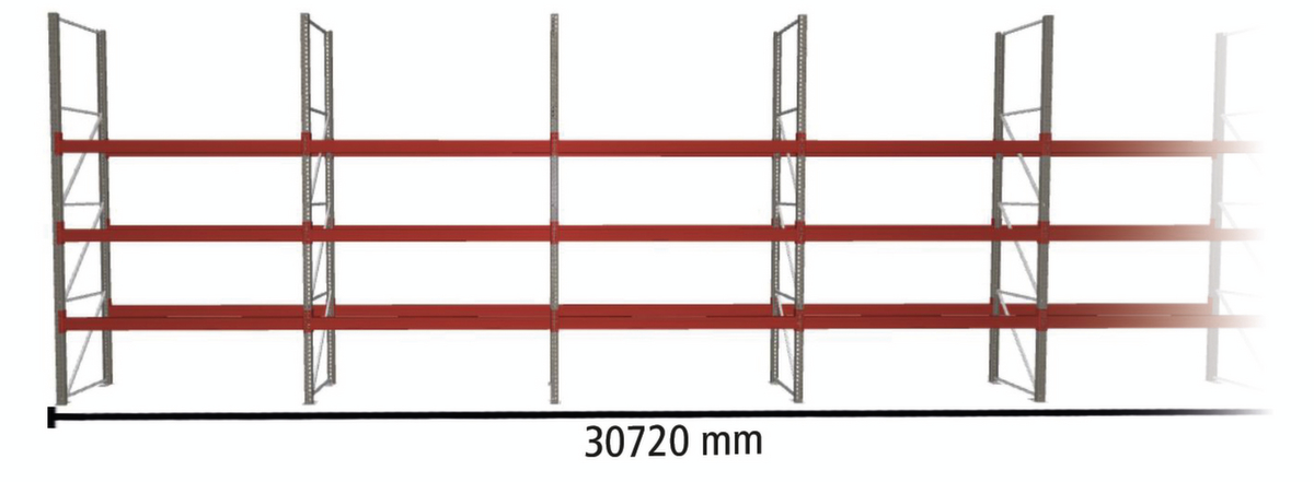 META Rayonnage à palettes MULTIPAL pour 88 palettes, largeur 30720 mm, 4 niveaux de stockage ZOOM