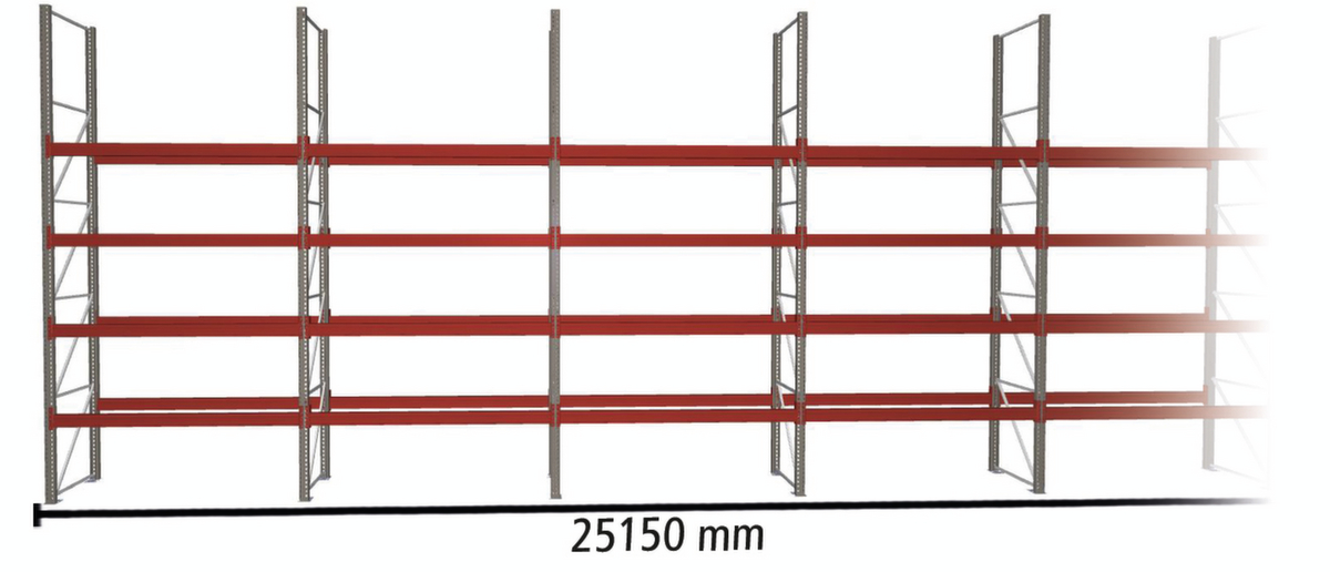 META Rayonnage à palettes MULTIPAL pour 90 palettes, largeur 25150 mm, 5 niveaux de stockage ZOOM