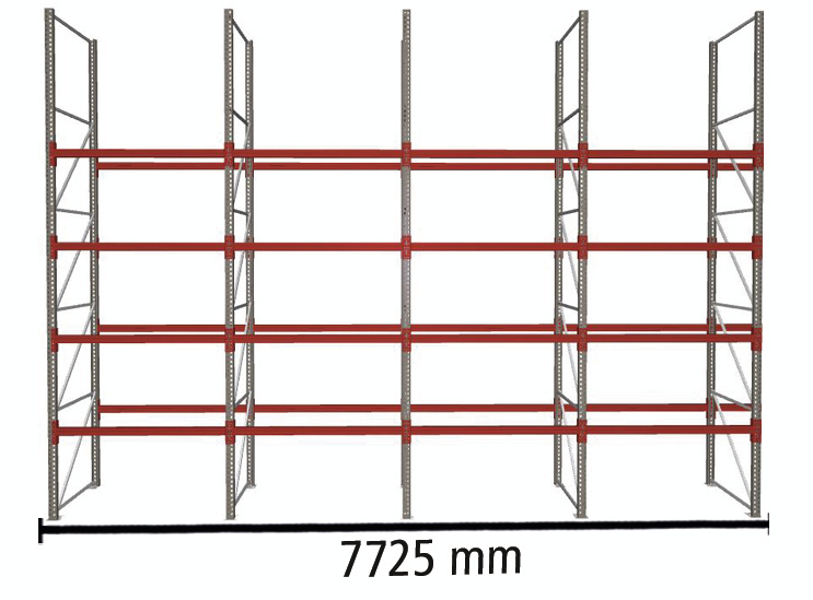 META Rayonnage à palettes MULTIPAL pour 40 palettes, largeur 7725 mm, 5 niveaux de stockage ZOOM