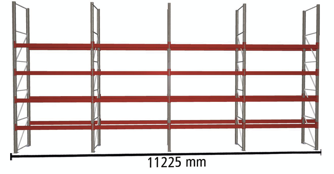 META Rayonnage à palettes MULTIPAL pour 60 palettes, largeur 11225 mm, 5 niveaux de stockage ZOOM