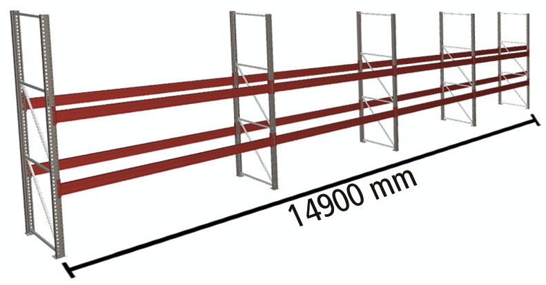 META Rayonnage à palettes MULTIPAL pour 48 palettes, largeur 14900 mm, 3 niveaux de stockage  ZOOM