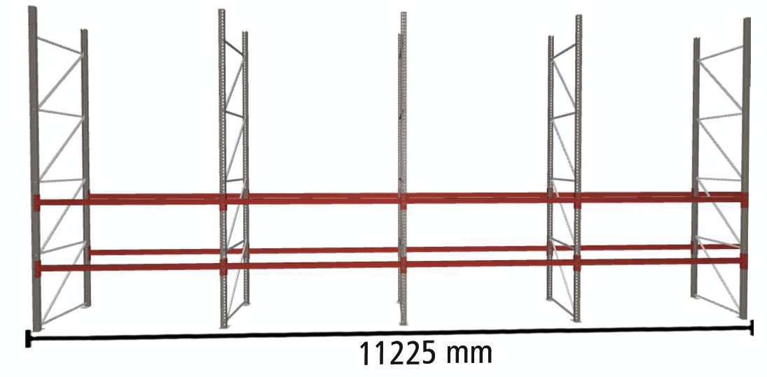 META Rayonnage à palettes MULTIPAL pour 24 palettes, largeur 11225 mm, 3 niveaux de stockage  ZOOM