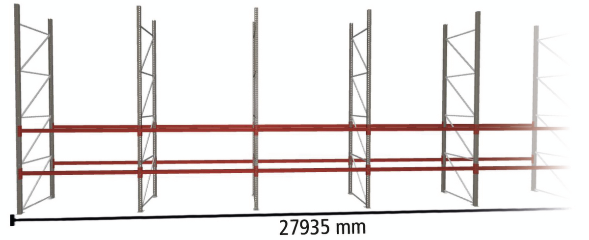 META Rayonnage à palettes MULTIPAL pour 60 palettes, largeur 27935 mm, 3 niveaux de stockage ZOOM