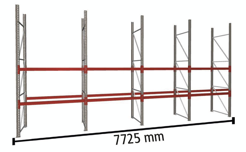 META Rayonnage à palettes MULTIPAL pour 36 palettes, largeur 7725 mm, 3 niveaux de stockage ZOOM