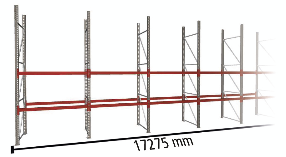 META Rayonnage à palettes MULTIPAL pour 81 palettes, largeur 17275 mm, 3 niveaux de stockage  ZOOM