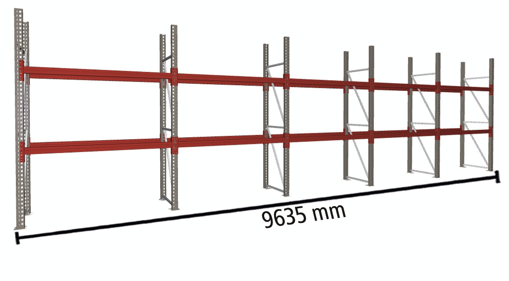 META Rayonnage à palettes MULTIPAL pour 15 palettes, largeur 9635 mm, 3 niveaux de stockage  ZOOM