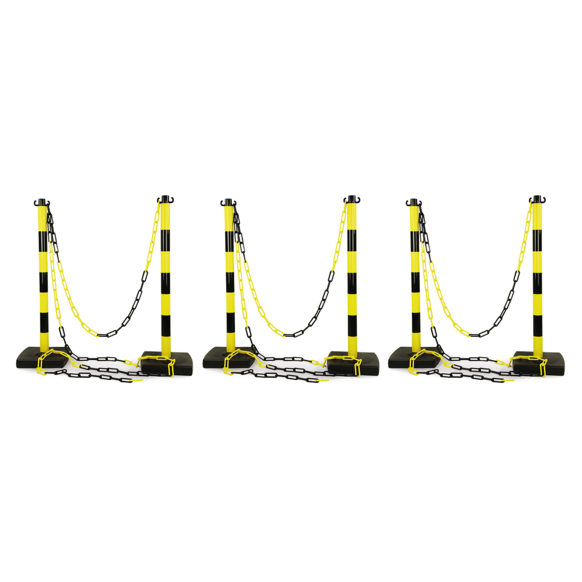 Kit de 6 poteaux PVC + 12 m de chaine jaune/noir  ZOOM