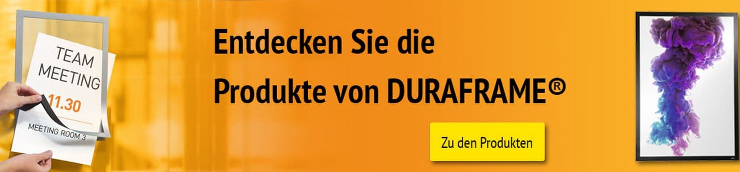 Banner zur Vorstellung der DURAFRAME Produkte für Informationsaushänge