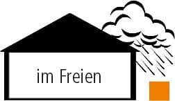 Symbol für die Lagerung von Gefahrstoffen im Freien unter Witterungsschutz