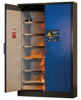 Feuerbeständiger Gefahrstoffschrank zur sicheren Lagerung entzündlicher Stoffe